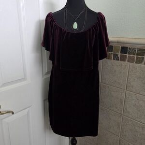 Forever 21 Plus Burgundy Holiday Witchy Whimsigoth Off-Shoulder Velvet Dress 1X